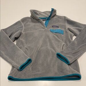 Patagonia Gray and Teal Fleece Pullover